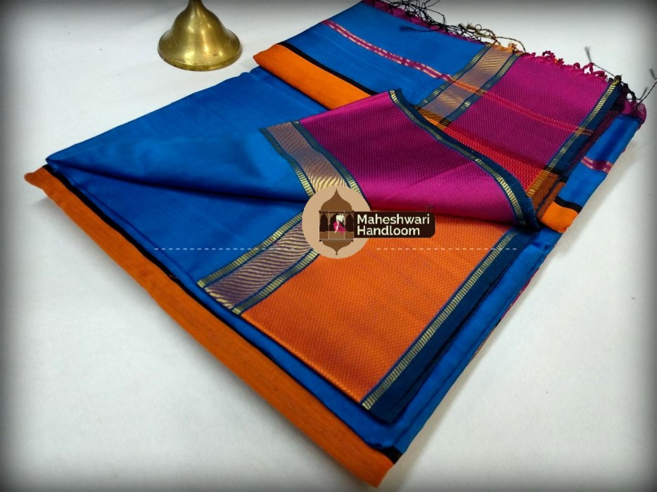 Maheshwari Blue Ganga Jamuna saree