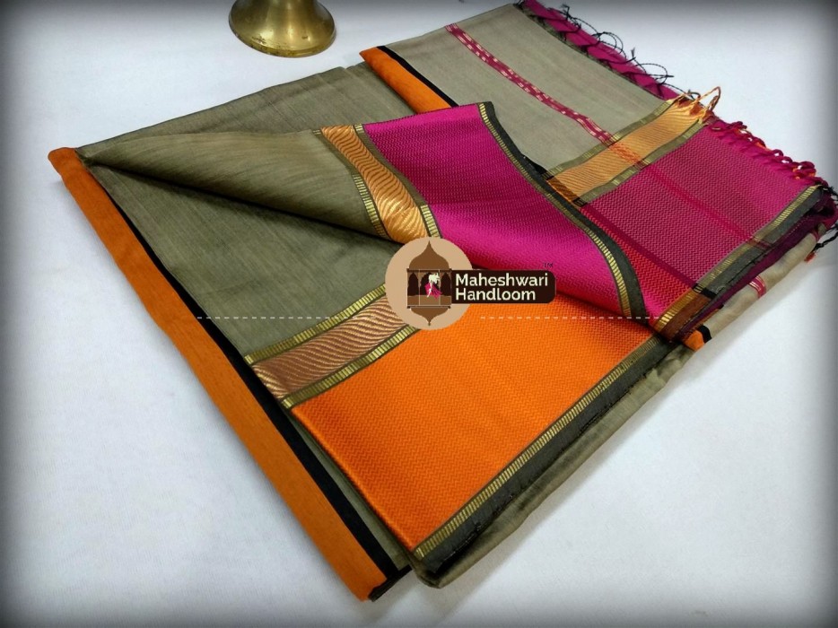 Maheshwari Tussar Yellow Ganga Jamuna saree