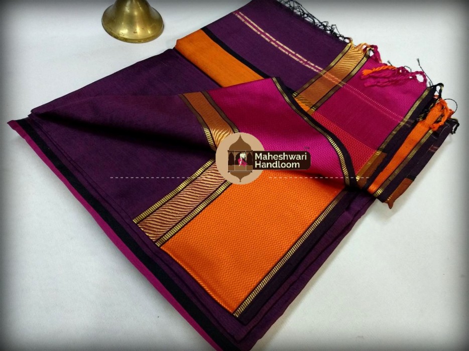 Maheshwari Purple Ganga Jamuna saree