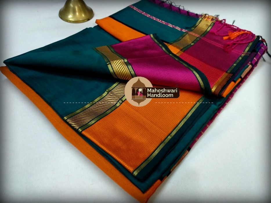 Maheshwari Rama Green Ganga Jamuna saree