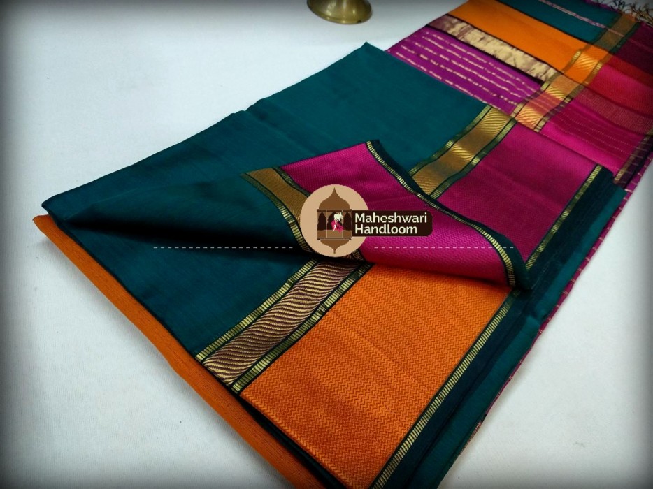 Maheshwari Rama Green Ganga Jamuna saree