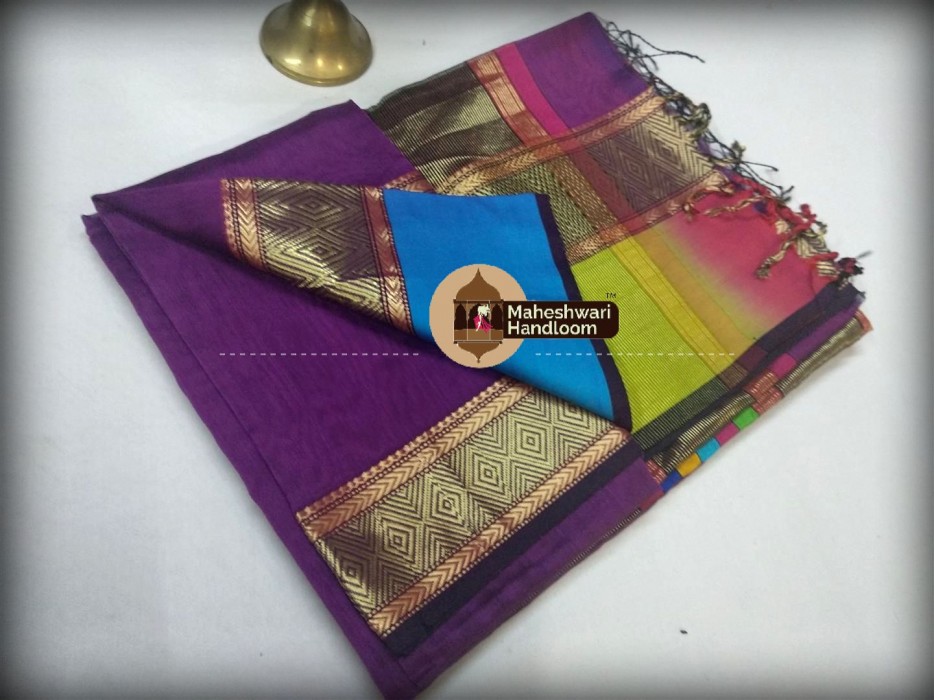 Maheshwari Light Purple Shahded Jari Border Saree 