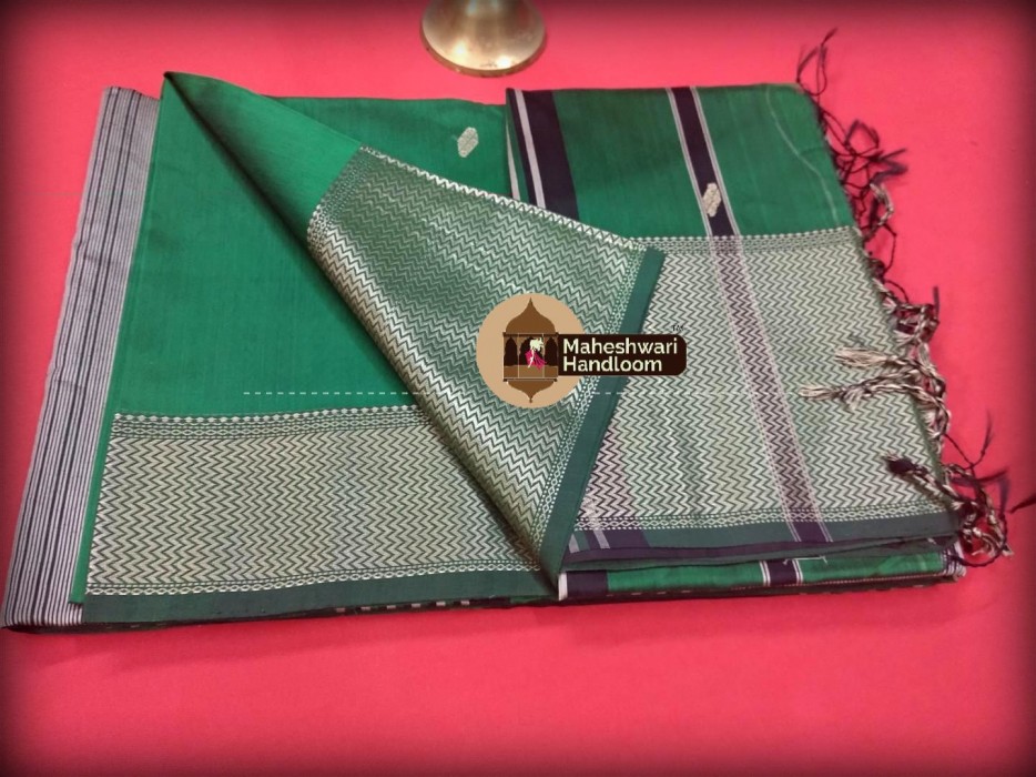 Maheshwari Bottle Green Resham Buti -Motifs saree