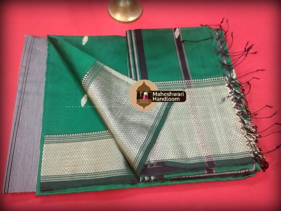 Maheshwari Rama Green Resham Buti- Motifs Saree