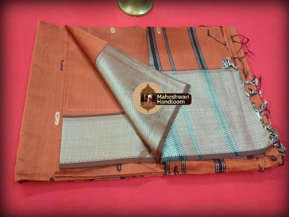 Maheshwari Rust Orange Resham Buti- Motifs Saree