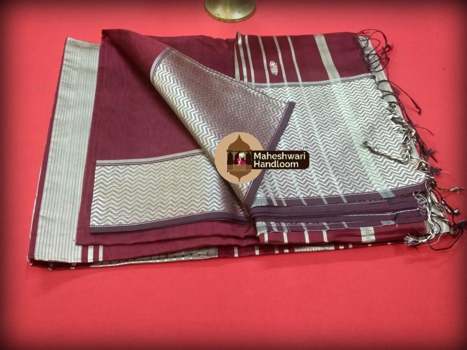 Maheshwari Maroon Resham Buti- Motifs Saree