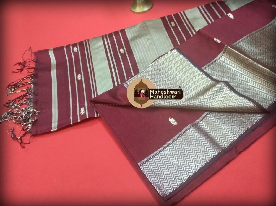 Maheshwari Maroon Resham Buti- Motifs Saree