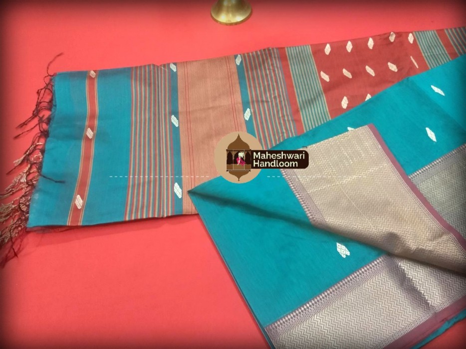 Maheshwari Firozi Resham Buti- Motifs Saree