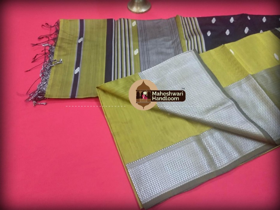 Maheshwari Lite Green Resham Buti- Motifs Saree