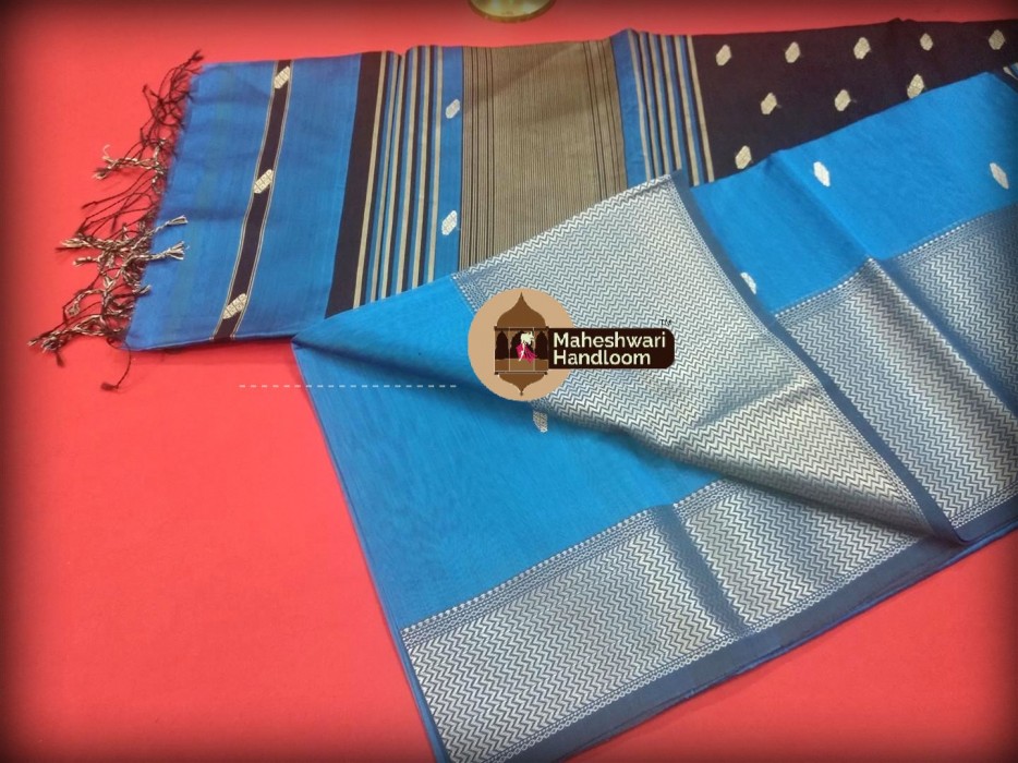 Maheshwari Sea Blue Resham Buti- Motifs Saree