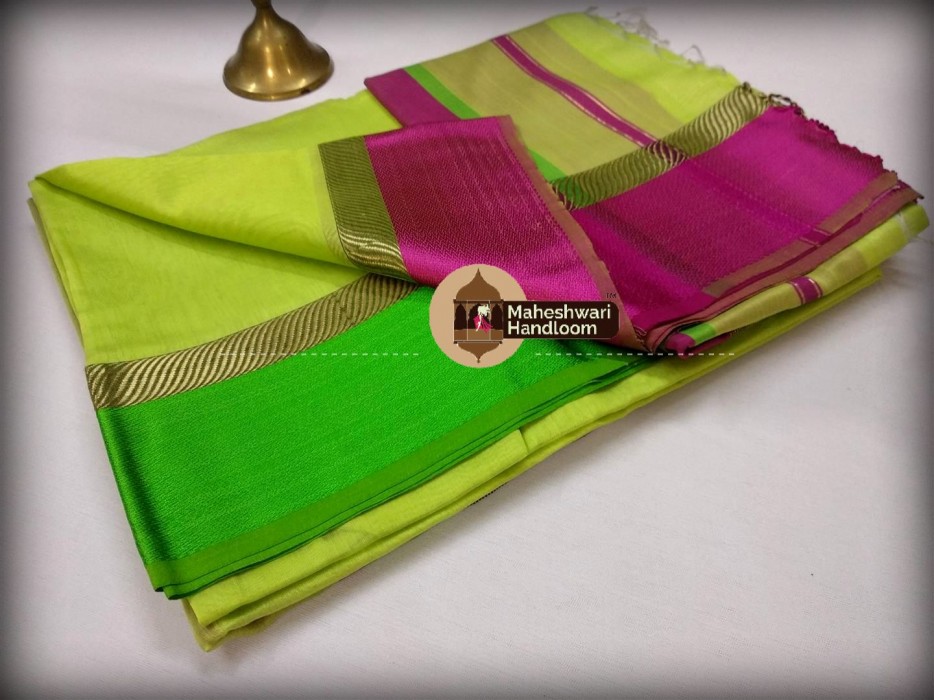 Maheshwari  Lite Green Ganga Jamuna Saree