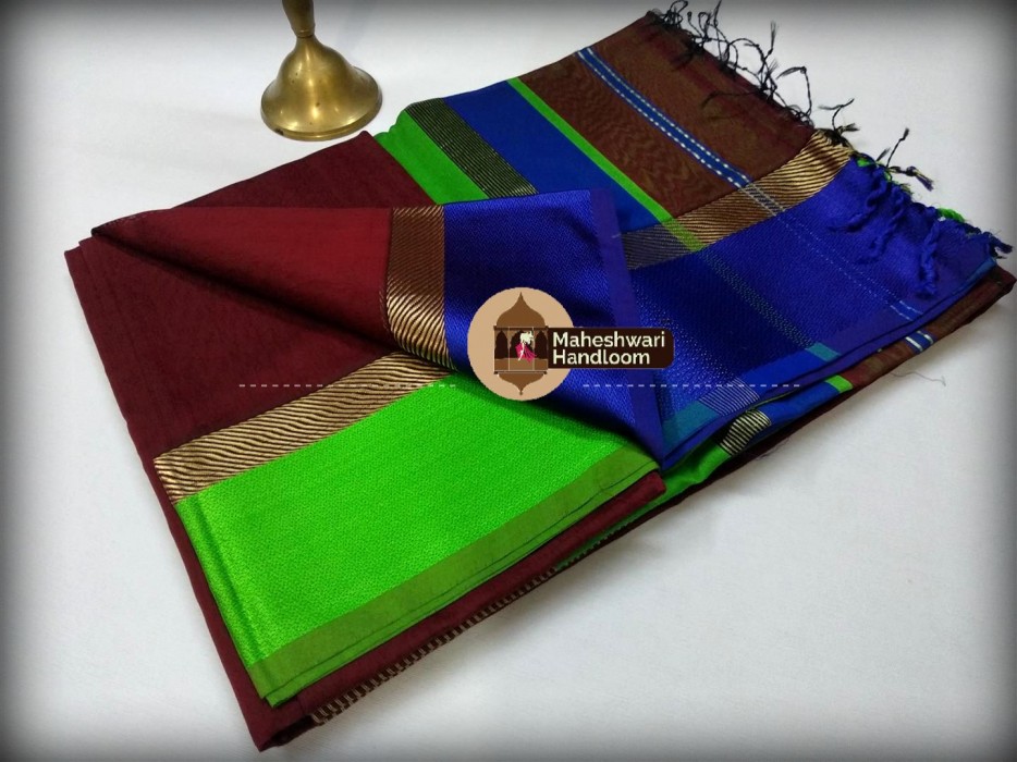 Maheshwari Maroon Ganga Jamuna saree