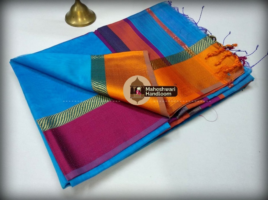 Maheshwari Skyblue Ganga Jamuna saree