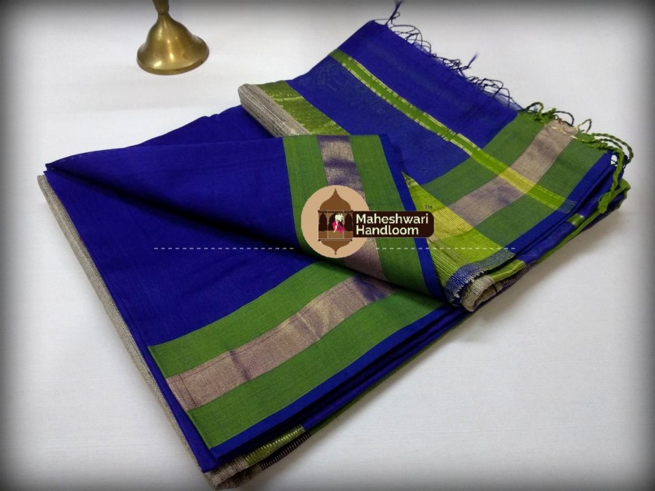  Handwoven Maheshwari Kosa Pallu Royal Blue Saree 