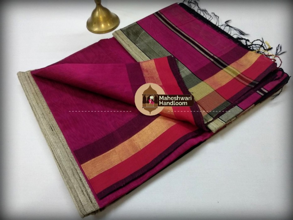 Handwoven Maheshwari Kosa Pallu Rani Saree