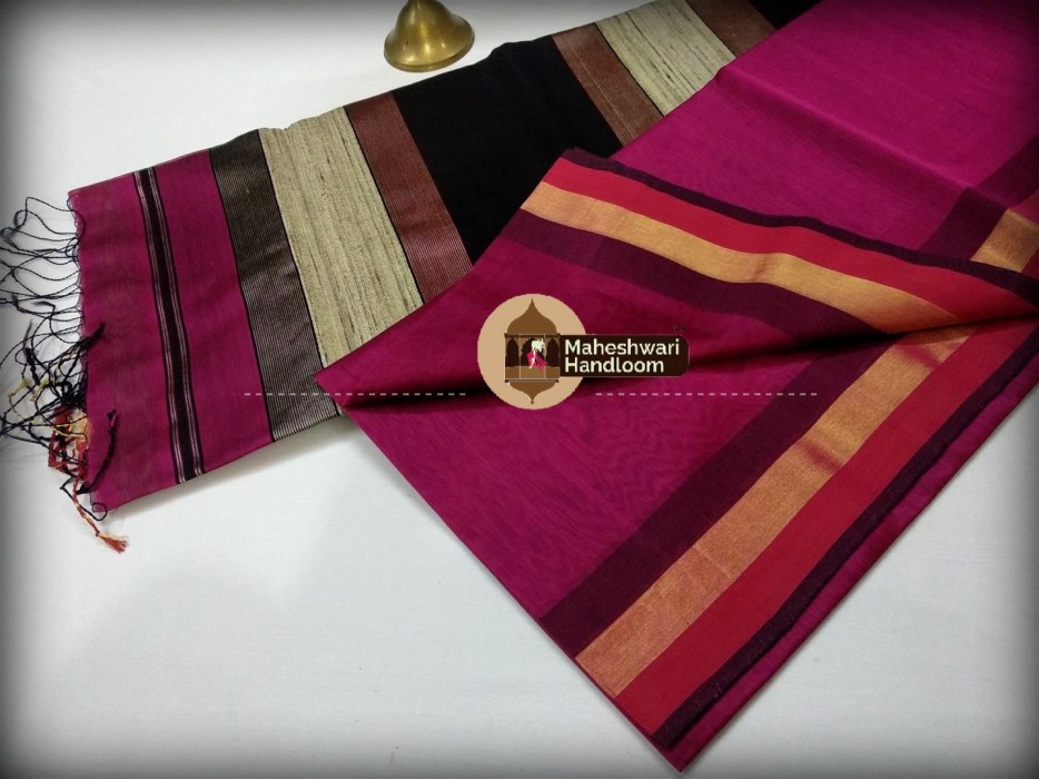 Handwoven Maheshwari Kosa Pallu Rani Saree