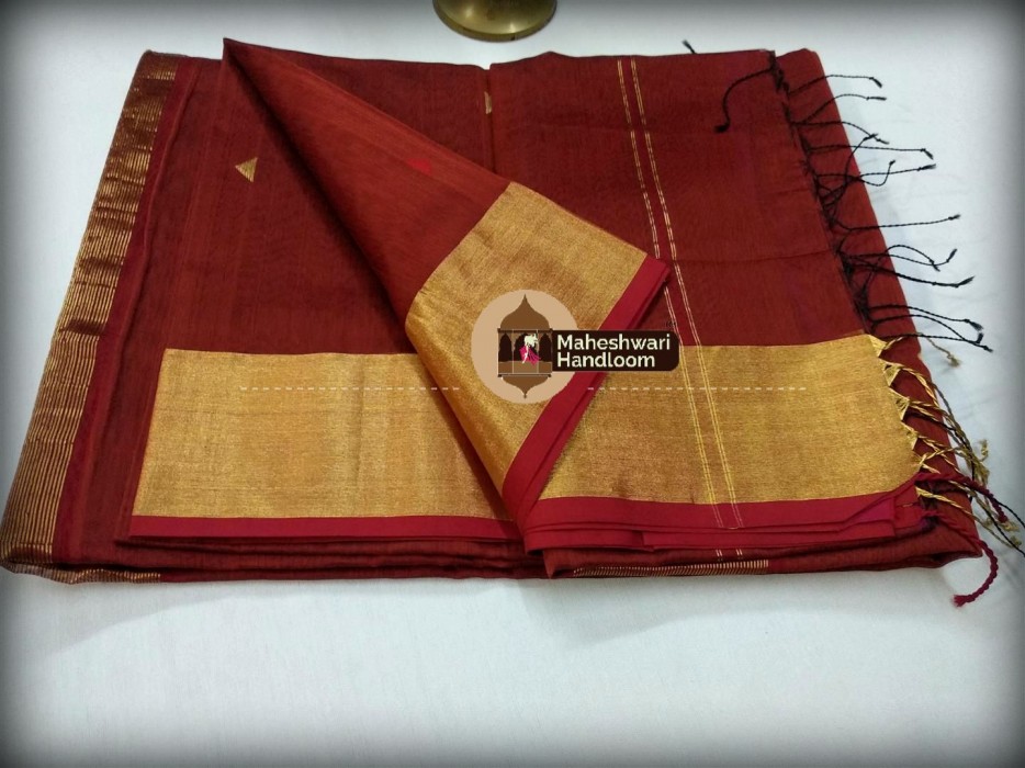 Maheshwari Philippine Brown Triangle Buti - Motifs Saree
