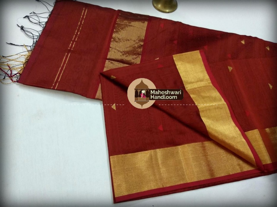 Maheshwari Philippine Brown Triangle Buti - Motifs Saree