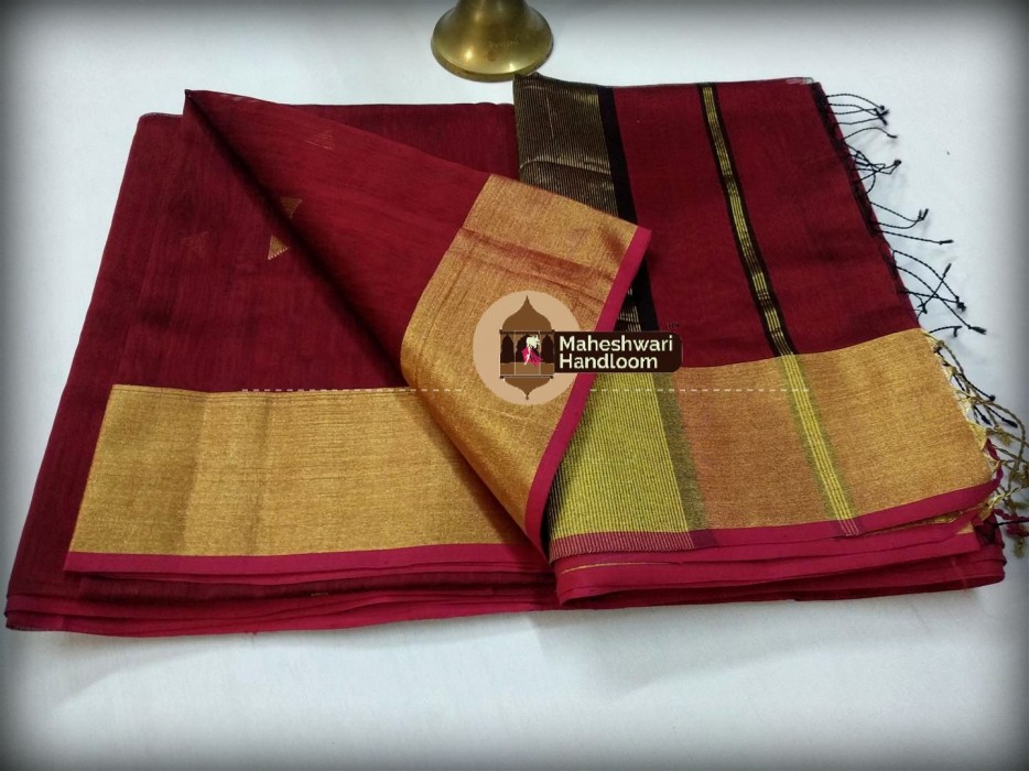 Maheshwari Persian Plum  Triangle Buti - Motifs Saree