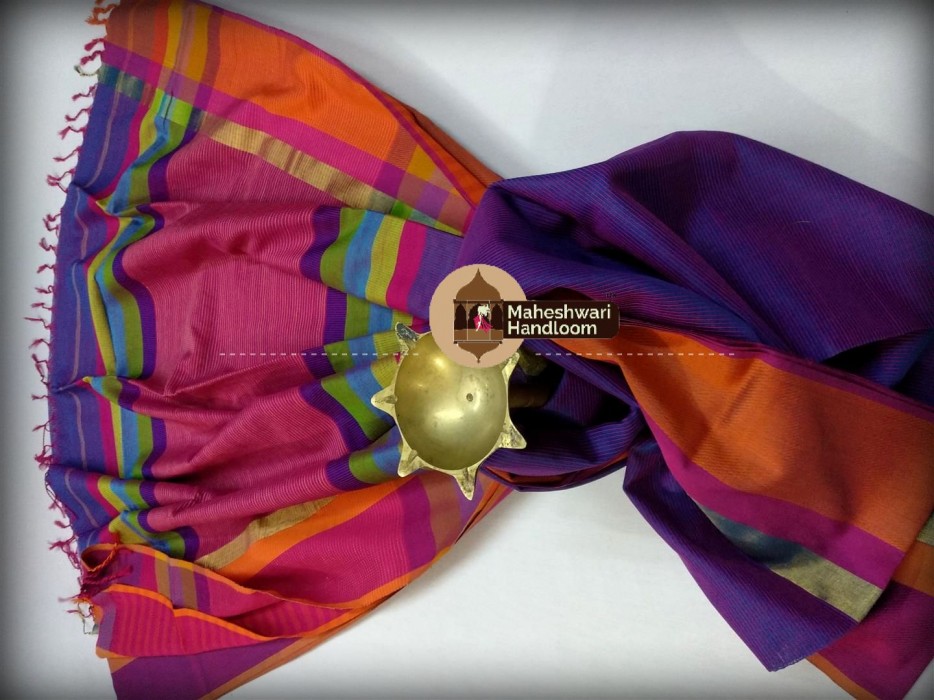 Maheshwari Lite Blue Ganga Jamuna saree