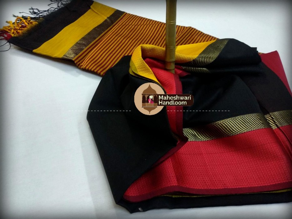 Maheshwari Black Ganga Jamuna saree