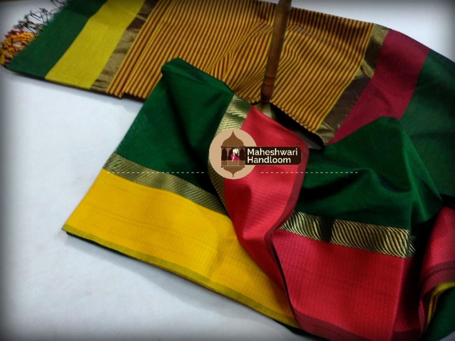 Maheshwari Chutney Green  Ganga Jamuna Saree