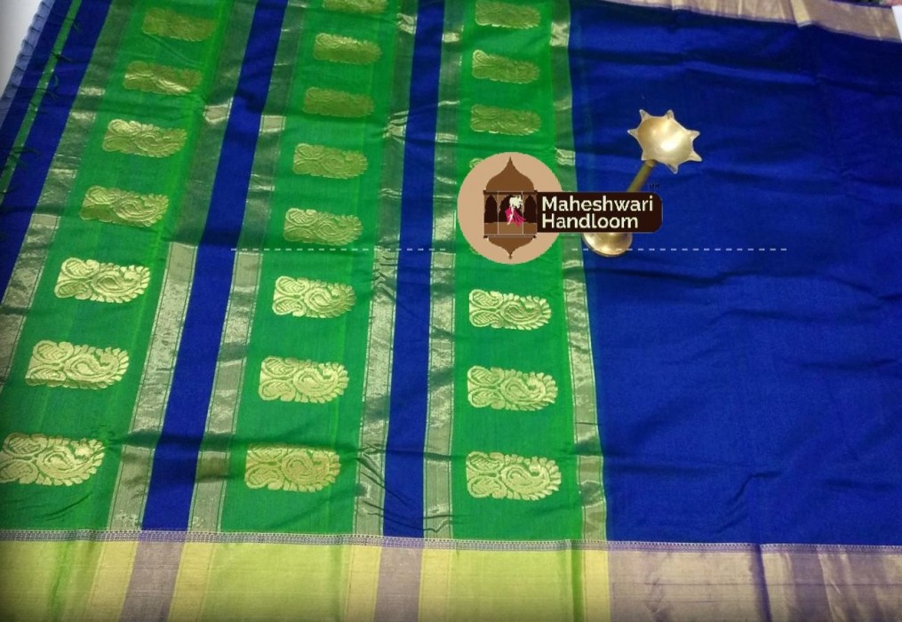 Maheshwari Navy Blue  Buta Pallu Saree