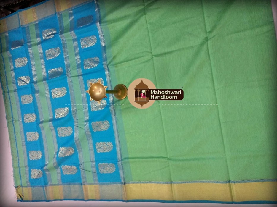 Maheshwari Pista Green Buta Pallu Saree