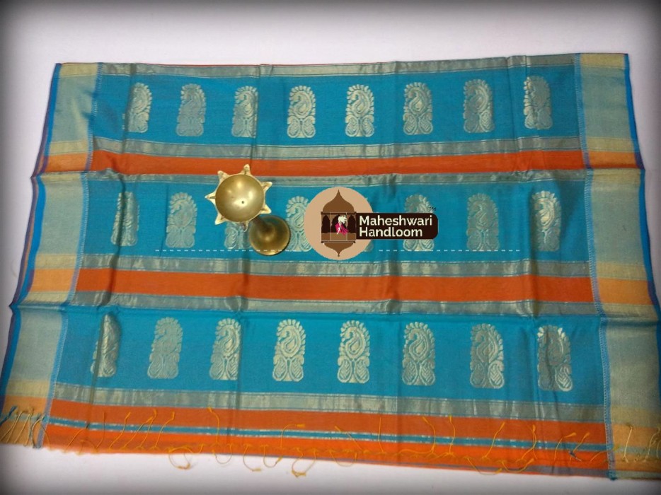 Maheshwari Orange Buta Pallu Saree