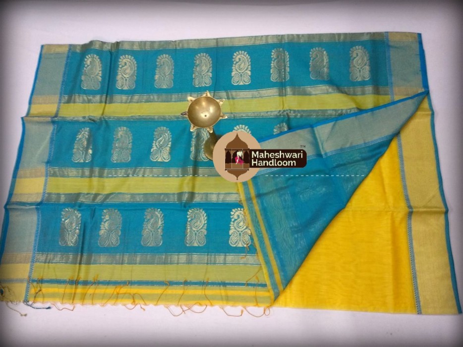 Maheshwari Yellow Buta Pallu Saree