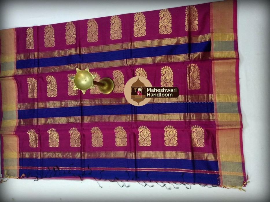 Maheshwari Royal Blue Buta Pallu Saree