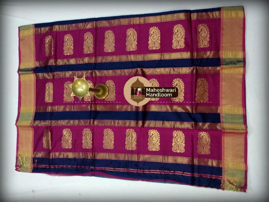 Maheshwari Deep Blue Buta Pallu Saree