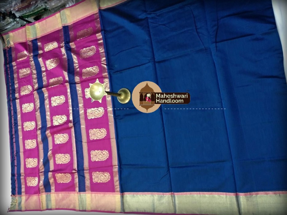Maheshwari Deep Blue Buta Pallu Saree