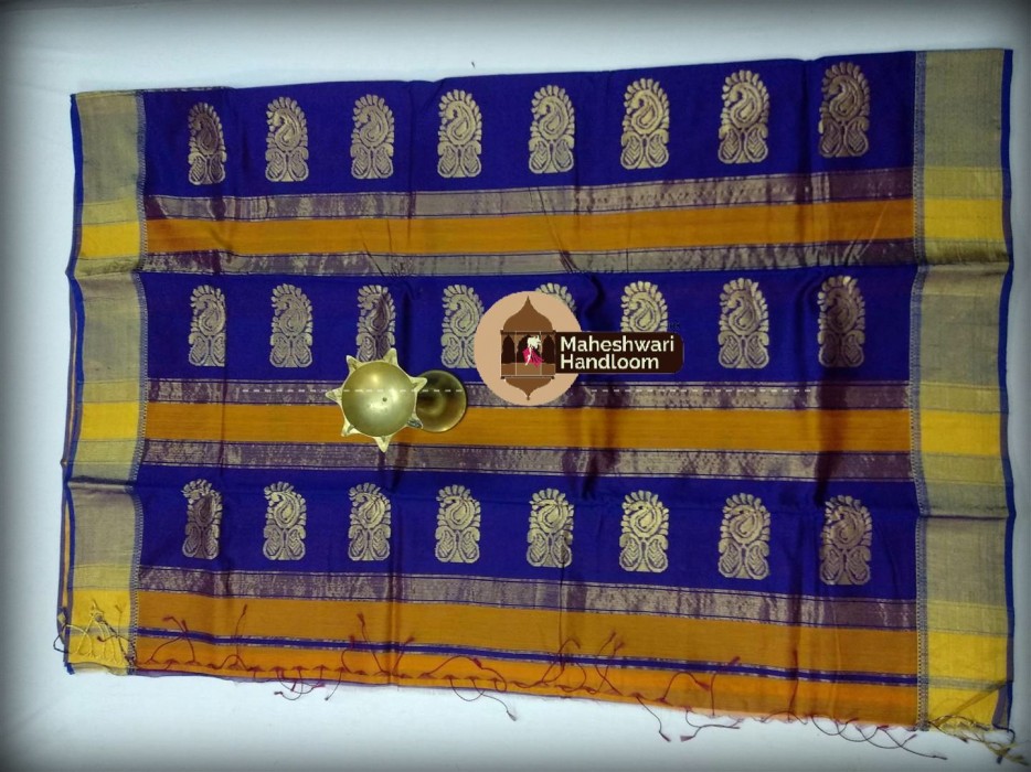 Maheshwari Mustard Yellow  Buta Pallu Saree