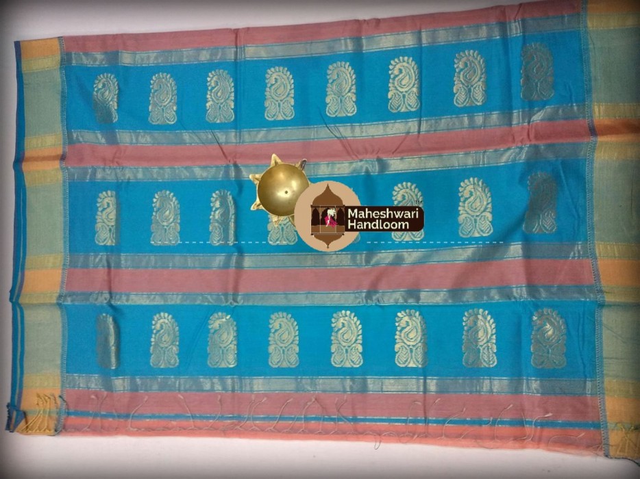 Maheshwari Peach Buta Pallu Saree