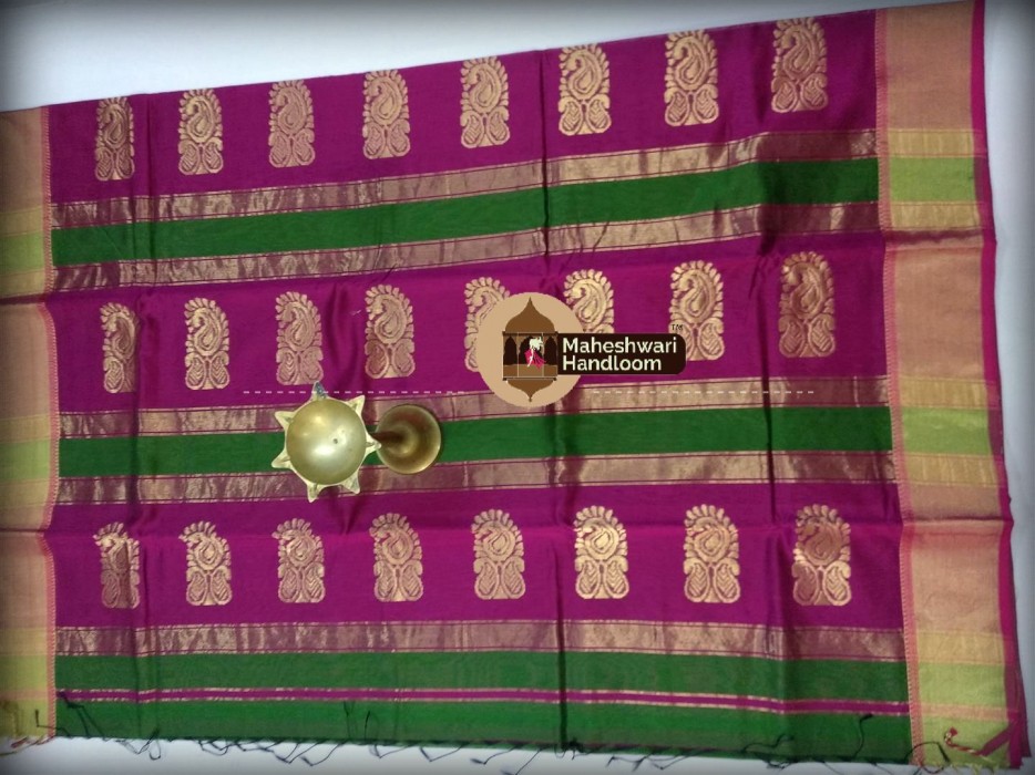 Maheshwari Green Buta Pallu Saree