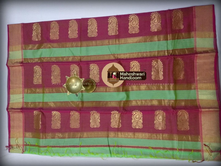 Maheshwari sea Green Buta Pallu Saree