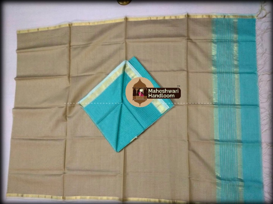 Maheshwari Sea Blue -Tussar Top And Dupatta Material