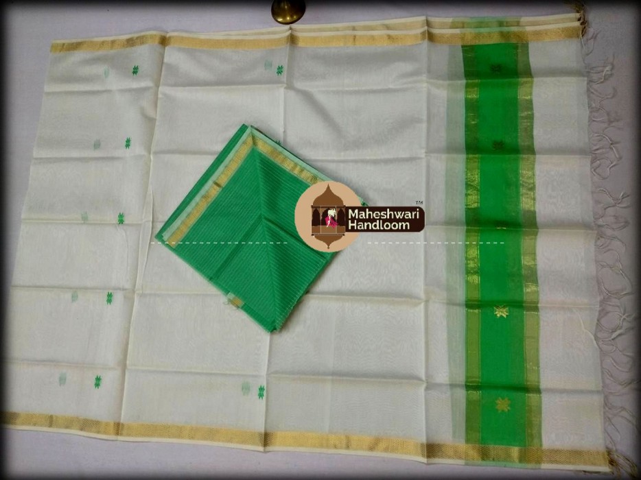 Maheshwari Green-Grey Top And Dupatta Material