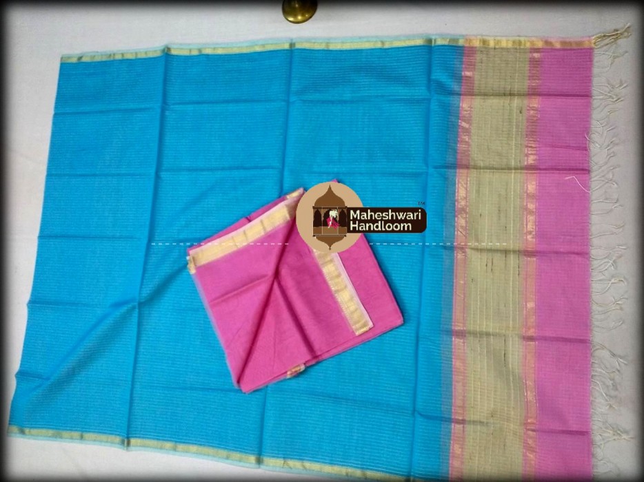 Maheshwari Pink-Firozi Top And Dupatta Material
