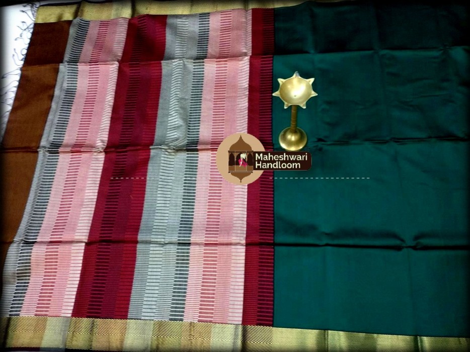 Maheshwari Green Piano Pallu Saree