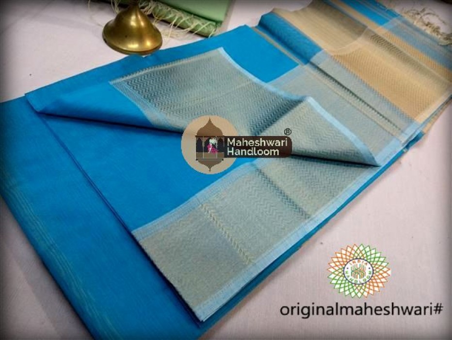 Maheshwari Sea Blue Resham skirt Border saree