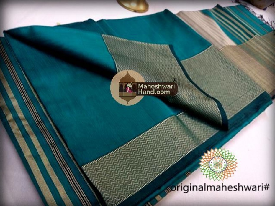 Maheshwari Rama Green Resham skirt Border saree