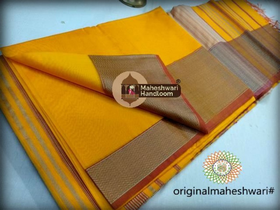 Maheshwari  Yellow Resham skirt Border saree