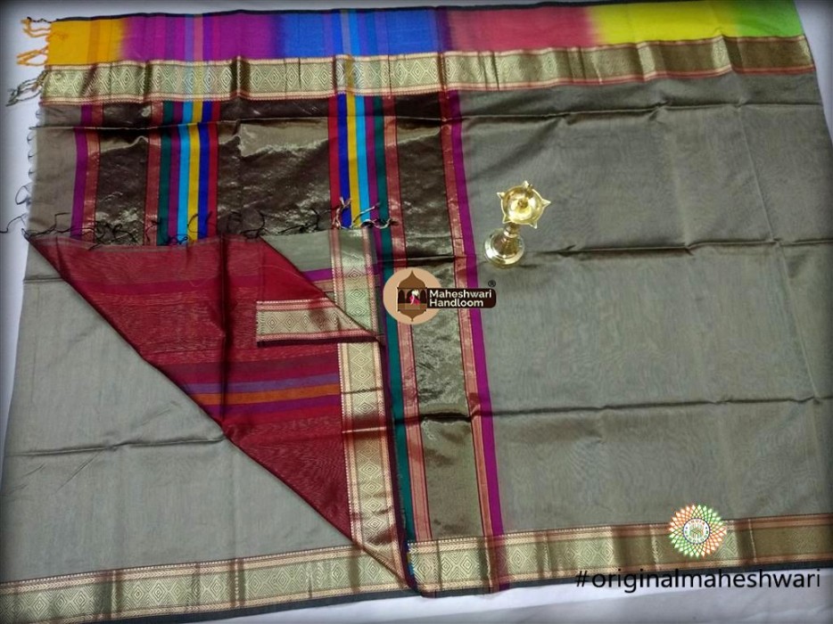 Maheshwari Tussar Shahded Jari Border Saree