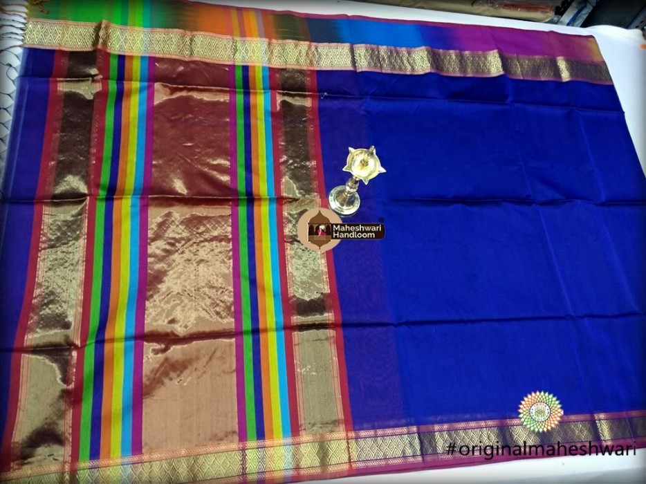 Maheshwari Blue Shahded Jari Border Saree