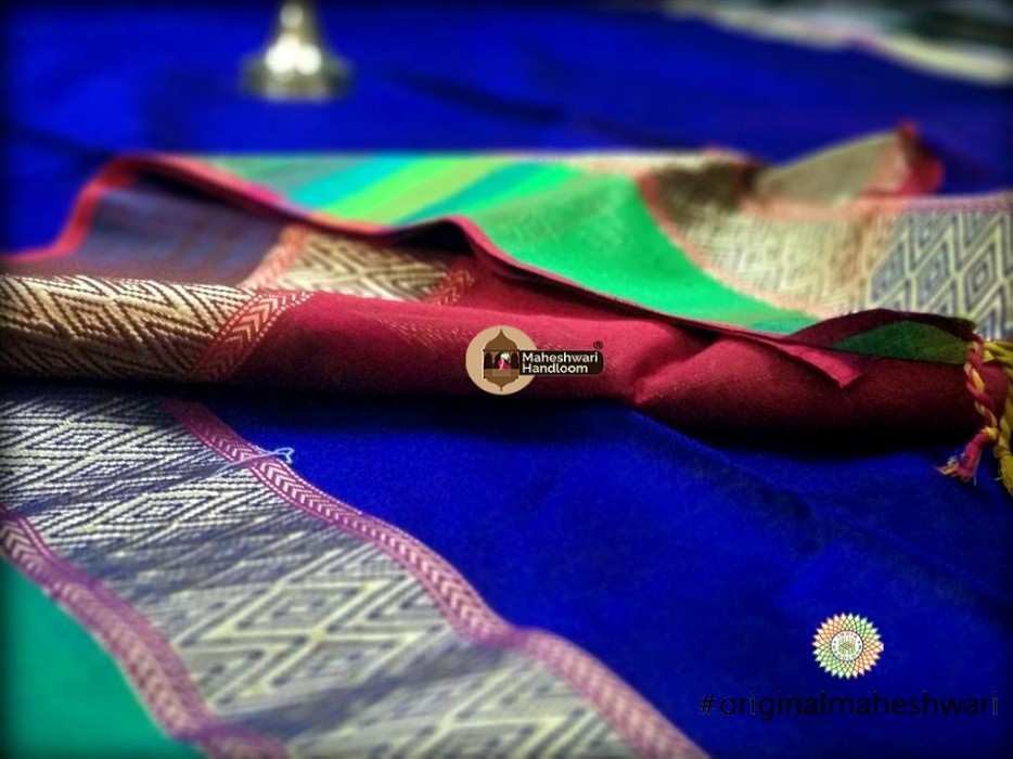 Maheshwari Blue Shahded Jari Border Saree