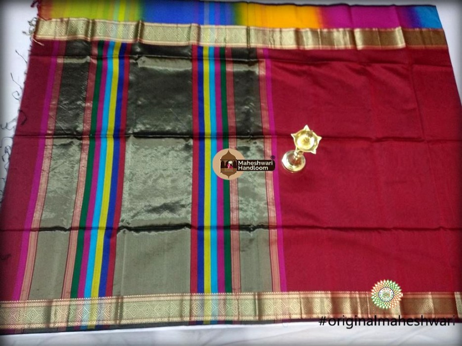 Maheshwari Red Shahded Jari Border Saree