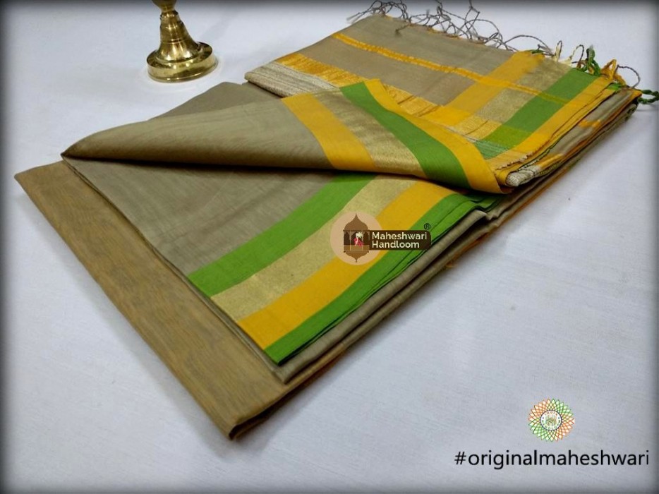 Handwoven Maheshwari Kosa Pallu Tussar Saree