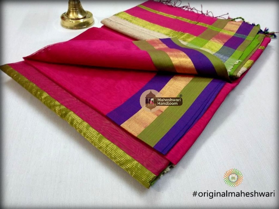 Handwoven Maheshwari Kosa Pallu Pink Saree